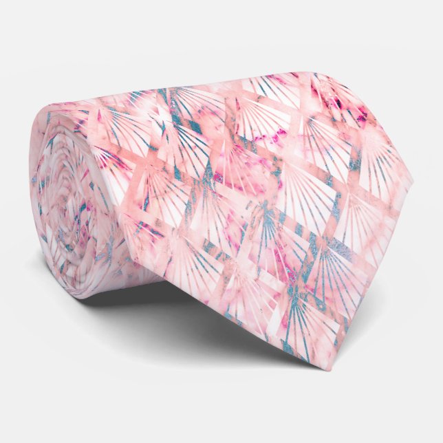 ART DECO MARBLE PINK FEATHERED SHELL TIE (Rolled)