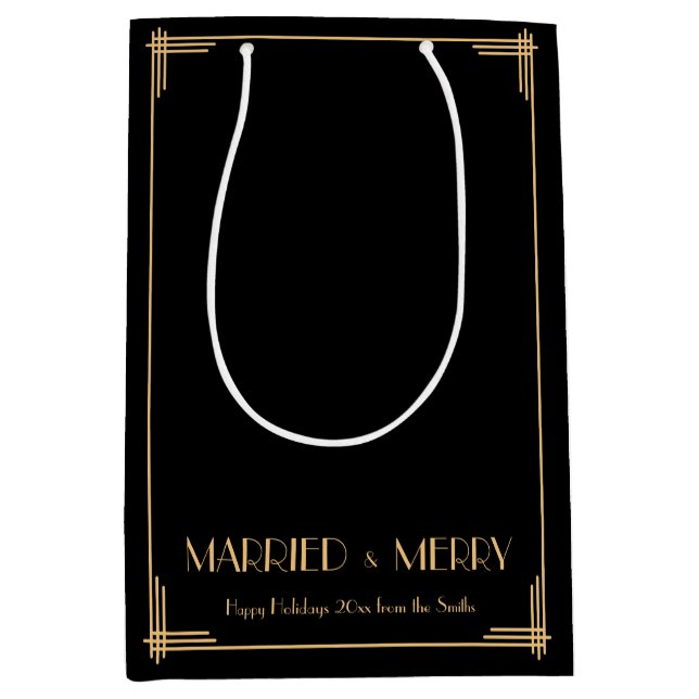 Art Deco Married And Merry Christmas Gift Bags (Front)