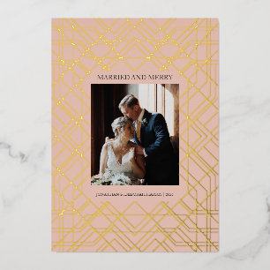 Art deco Married and Merry Foil Holiday Card
