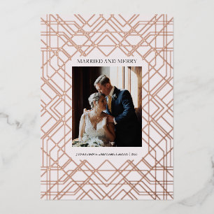 Art deco Married and Merry Foil Holiday Card