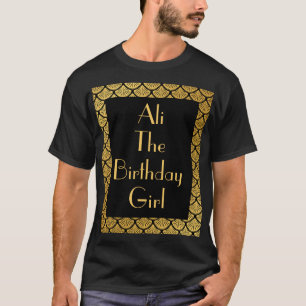 Art Deco Mermaid Scales - Black & Gold Birthday T-Shirt