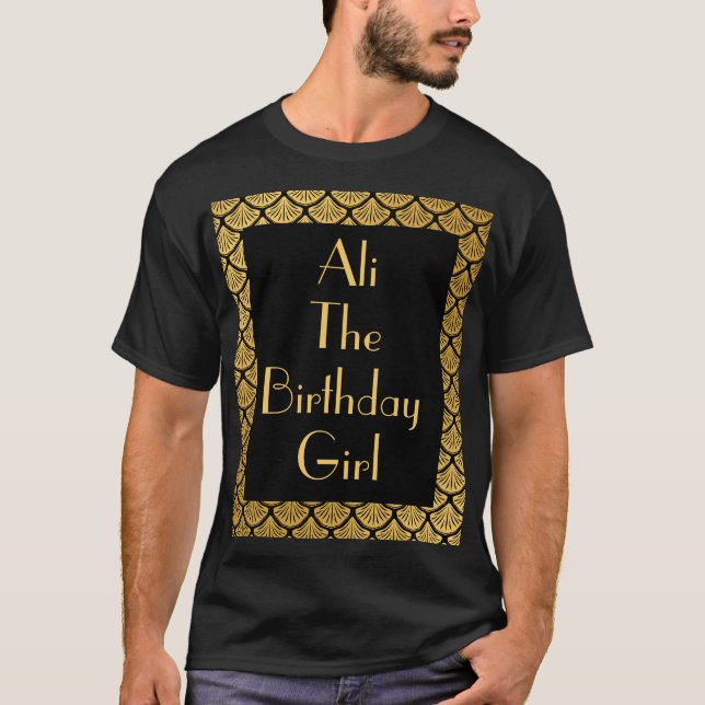 Art Deco Mermaid Scales - Black & Gold Birthday T-Shirt (Front)