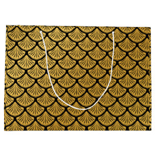Art Deco Mermaid Scales - Black & Gold Large Gift Bag