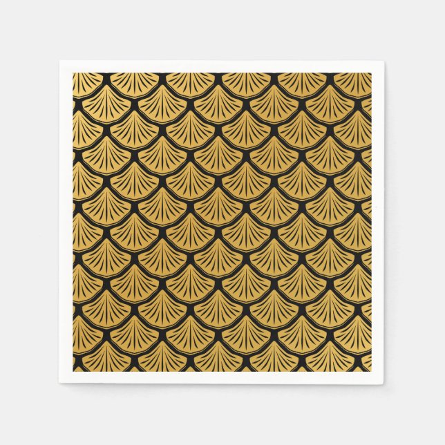 Art Deco Mermaid Scales - Black & Gold Napkin (Front)