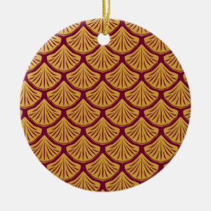 Art Deco Mermaid Scales - Magenta Ceramic Tree Decoration