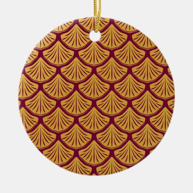 Art Deco Mermaid Scales - Magenta Ceramic Tree Decoration (Front)