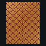 Art Deco Mermaid Scales - Magenta Poster<br><div class="desc">A pattern of mermaid scales in a dark magenta colour,  with a gold background. The scales are in an art deco style.</div>