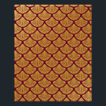 Art Deco Mermaid Scales - Magenta Poster<br><div class="desc">A pattern of mermaid scales in a dark magenta colour,  with a gold background. The scales are in an art deco style.</div>