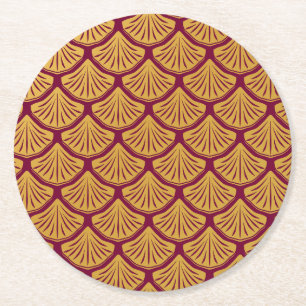 Art Deco Mermaid Scales - Magenta Round Paper Coaster
