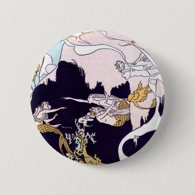 Art Deco Mermaids 6 Cm Round Badge (Front)