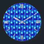 Art Deco Metallic Geometric - Cobalt Blue Large Clock<br><div class="desc">Art Deco Industrial Chic geometric pattern in a metallic 3-d effect - shades of pale to deep sky blue on a deep cobalt blue background</div>