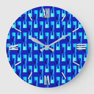 Art Deco Metallic Geometric - Cobalt Blue Large Clock