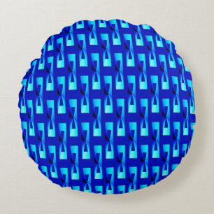 Art Deco Metallic Geometric - Cobalt Blue Round Cushion