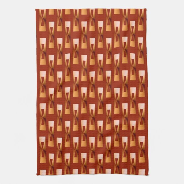 Art Deco Metallic Geometric - Copper and Rust Tea Towel (Vertical)