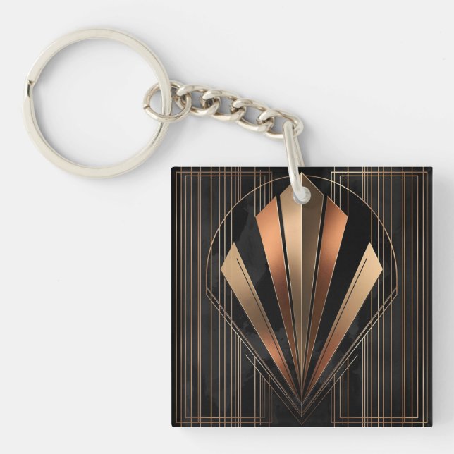 Art Deco Metallic Geometric Elegance Key Ring (Front)