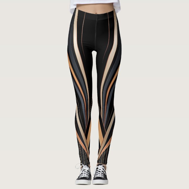 Art Deco Metallic Geometric Elegance Leggings (Front)
