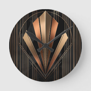 Art Deco Metallic Geometric Elegance Round Clock