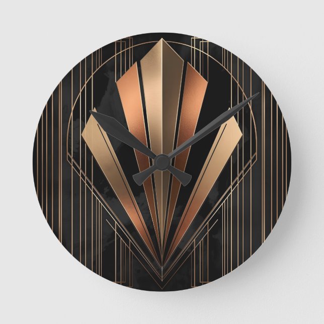 Art Deco Metallic Geometric Elegance Round Clock (Front)