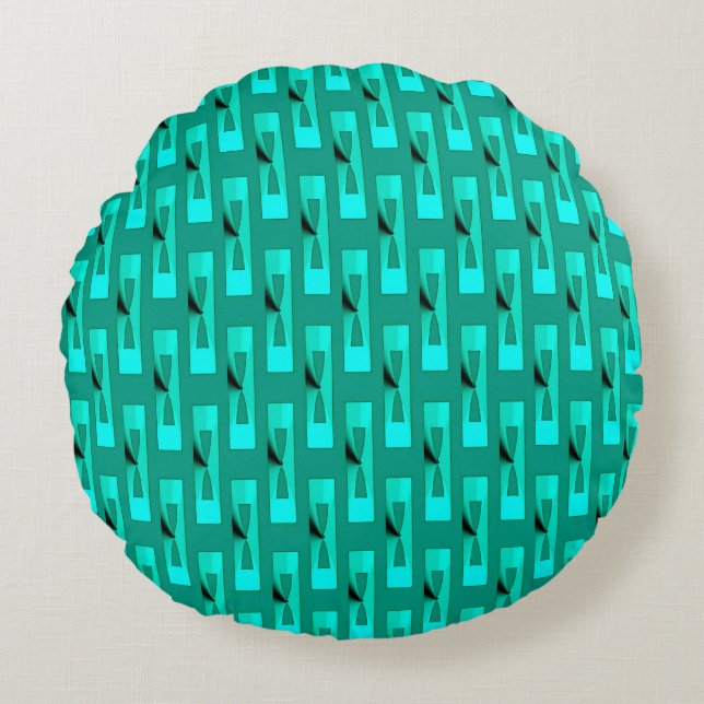 Art Deco Metallic Geometric - Peacock and Teal Round Cushion (Front)