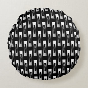Art Deco Metallic Geometric - Silver and Black Round Cushion
