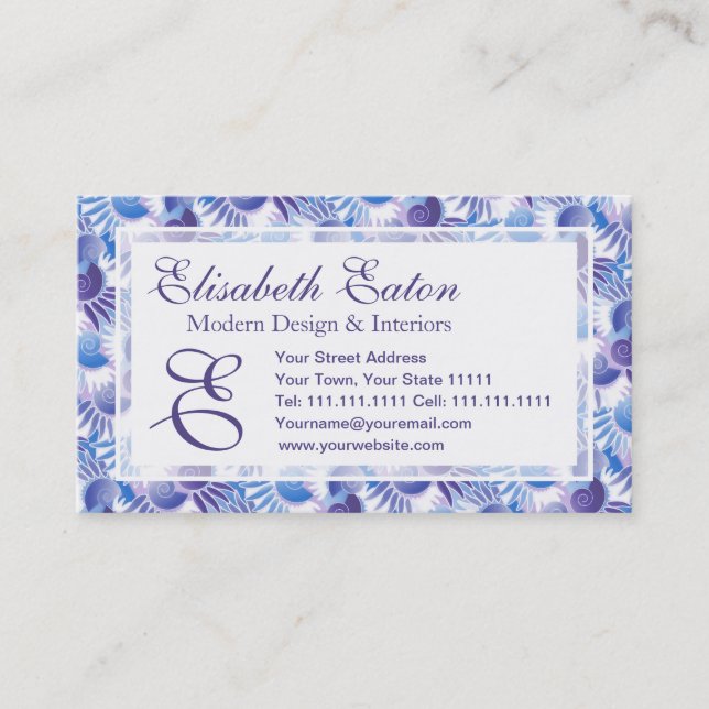 Art Deco Metro Retro Pretty Blue Purple Pattern Business Card (Front)