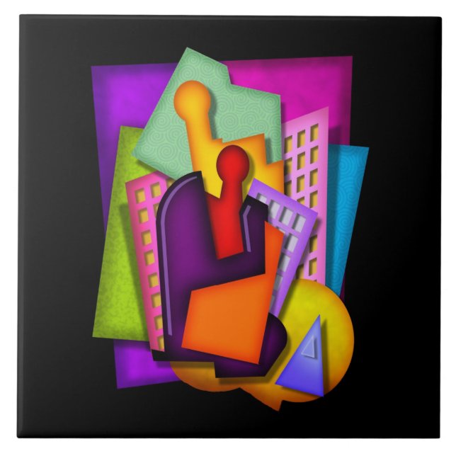 art deco metropolis abstract painting tile (Front)
