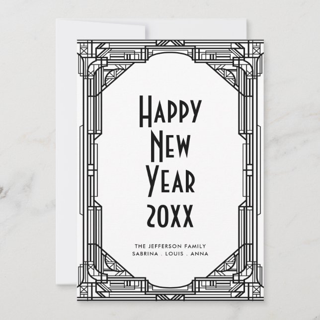 Art deco minimalist Happy New Year's card (Front)