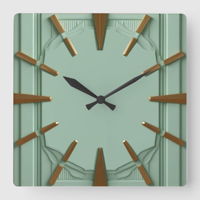Art Deco Mint Elegant Square Wall Clock (Front)