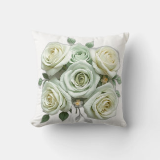 Art Deco Mint Green Floral Roses Cushion