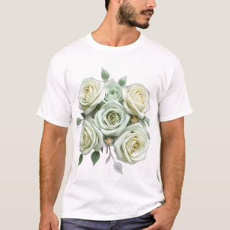 Art Deco Mint Green Floral Roses T-Shirt