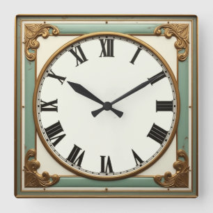 Art Deco Mint Square Wall Clock