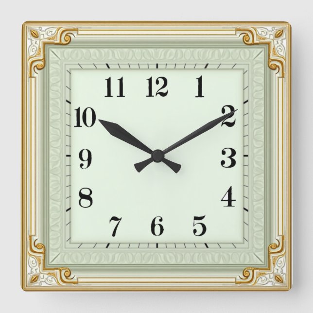 Art Deco Mint Square Wall Clock (Front)