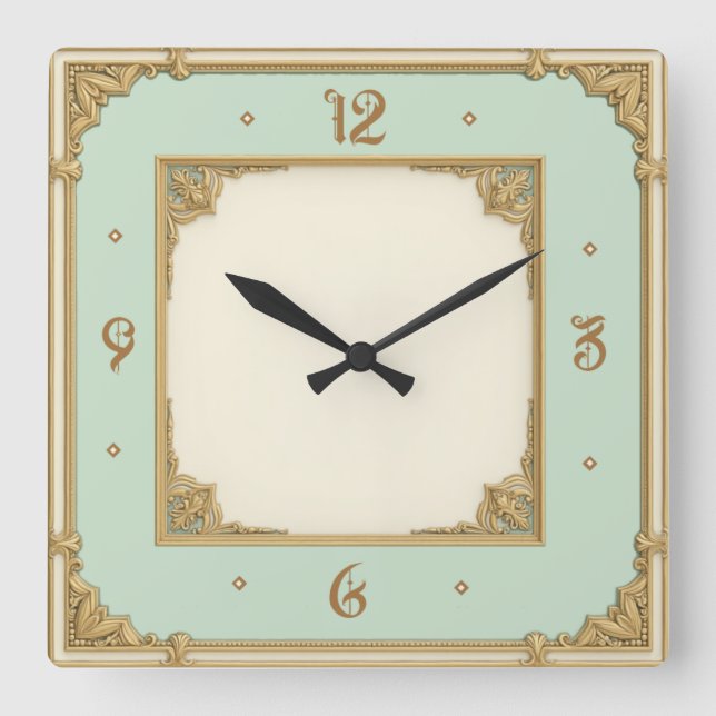 Art Deco Mint Square Wall Clock (Front)