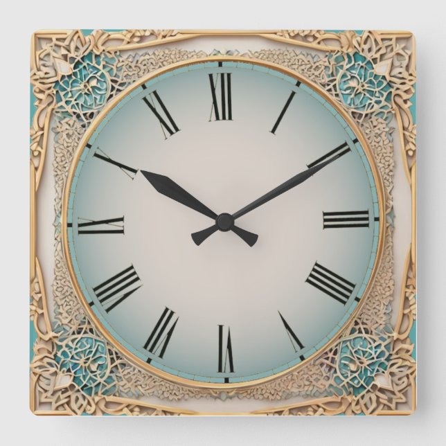 Art Deco Mint Square Wall Clock (Front)