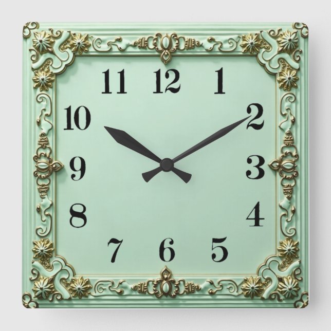 Art Deco Mint Square Wall Clock (Front)