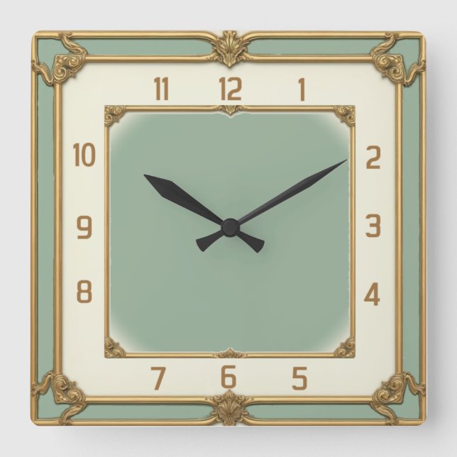 Art Deco Mint Square Wall Clock (Front)