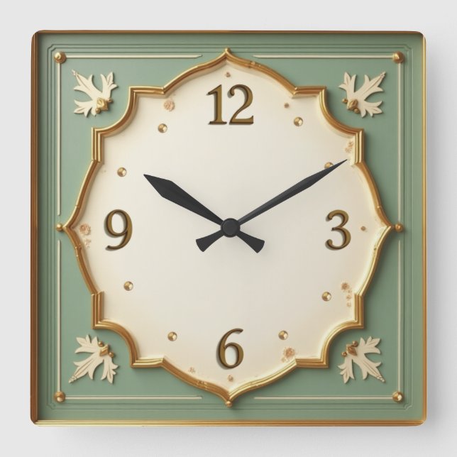 Art Deco Mint Square Wall Clock (Front)