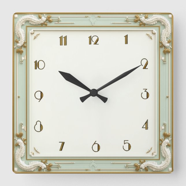 Art DEco Mint Square Wall Clock (Front)