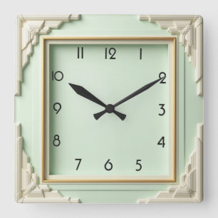 Art Deco Mint Square Wall Clock