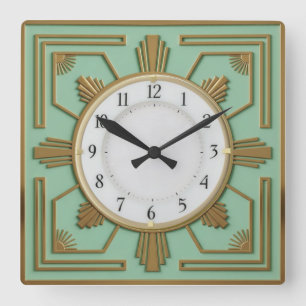 Art Deco Mint Square Wall Clock