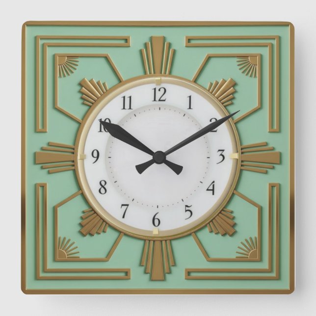 Art Deco Mint Square Wall Clock (Front)