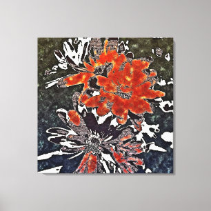 Art Deco Modern Flower Floral Red - Wrapped Canvas