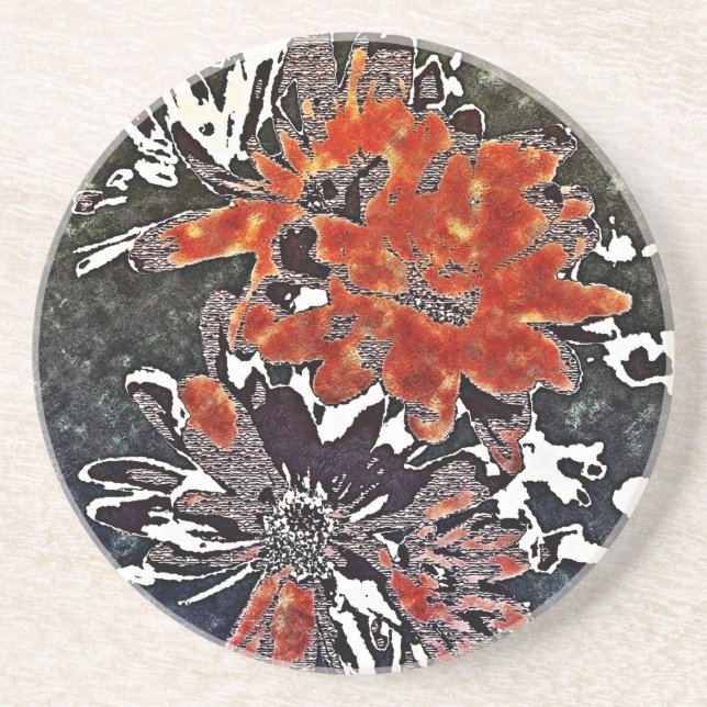 Art Deco Modern Flowers Floral Red Coaster (Front)