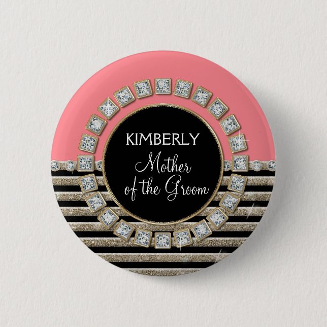 Art Deco Modern Horizontal Stripe Glitter Look 6 Cm Round Badge (Front)