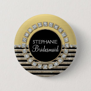 Art Deco Modern Horizontal Stripe Glitter Look 6 Cm Round Badge