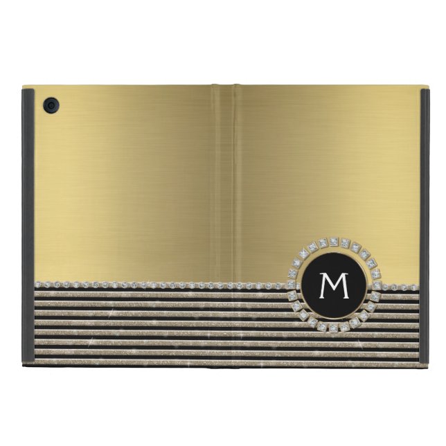 Art Deco Modern Horizontal Stripe Glitter Look Cover For iPad Mini (Outside)