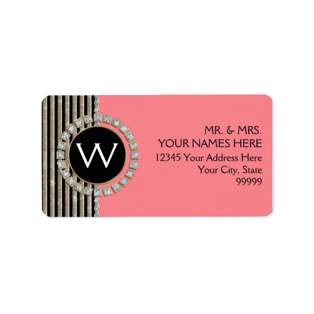 Art Deco Modern Horizontal Stripe Glitter Look Label (Front)