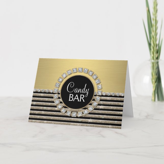Art Deco Modern Horizontal Stripe Glitter Look Note Card (Front)