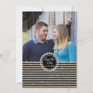 Art Deco Modern Horizontal Stripe Glitter Look Save The Date