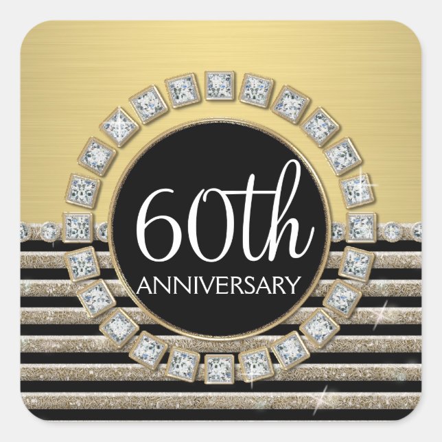 Art Deco Modern Horizontal Stripe Glitter Look Square Sticker (Front)